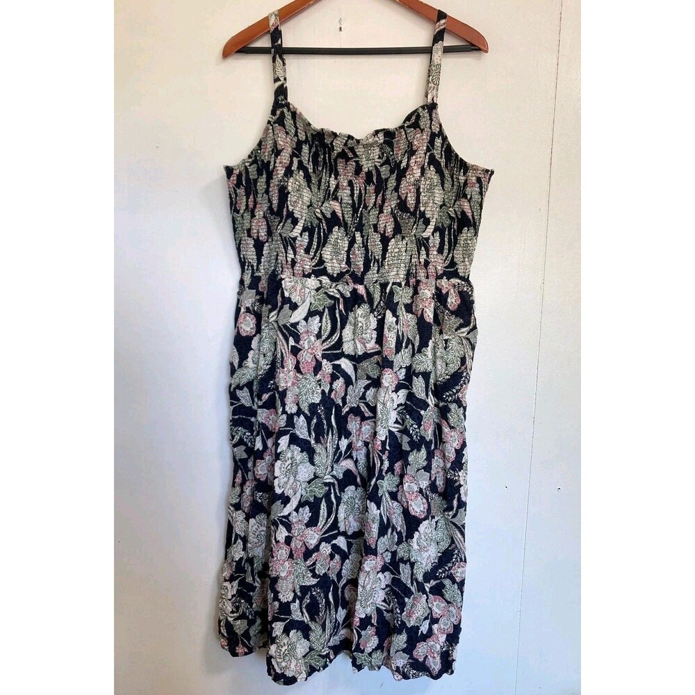 Old Navy Dress Womens 2XL Babydoll Milkmaid Smocked Cottagecore Dark Floral